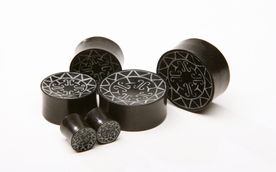 Ebony Wood Tribal Inlay Plugs – Double Flared