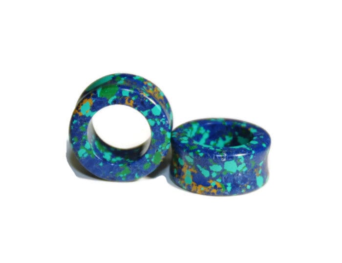 Blue & Green Stone Ear Tunnels – Double Flared