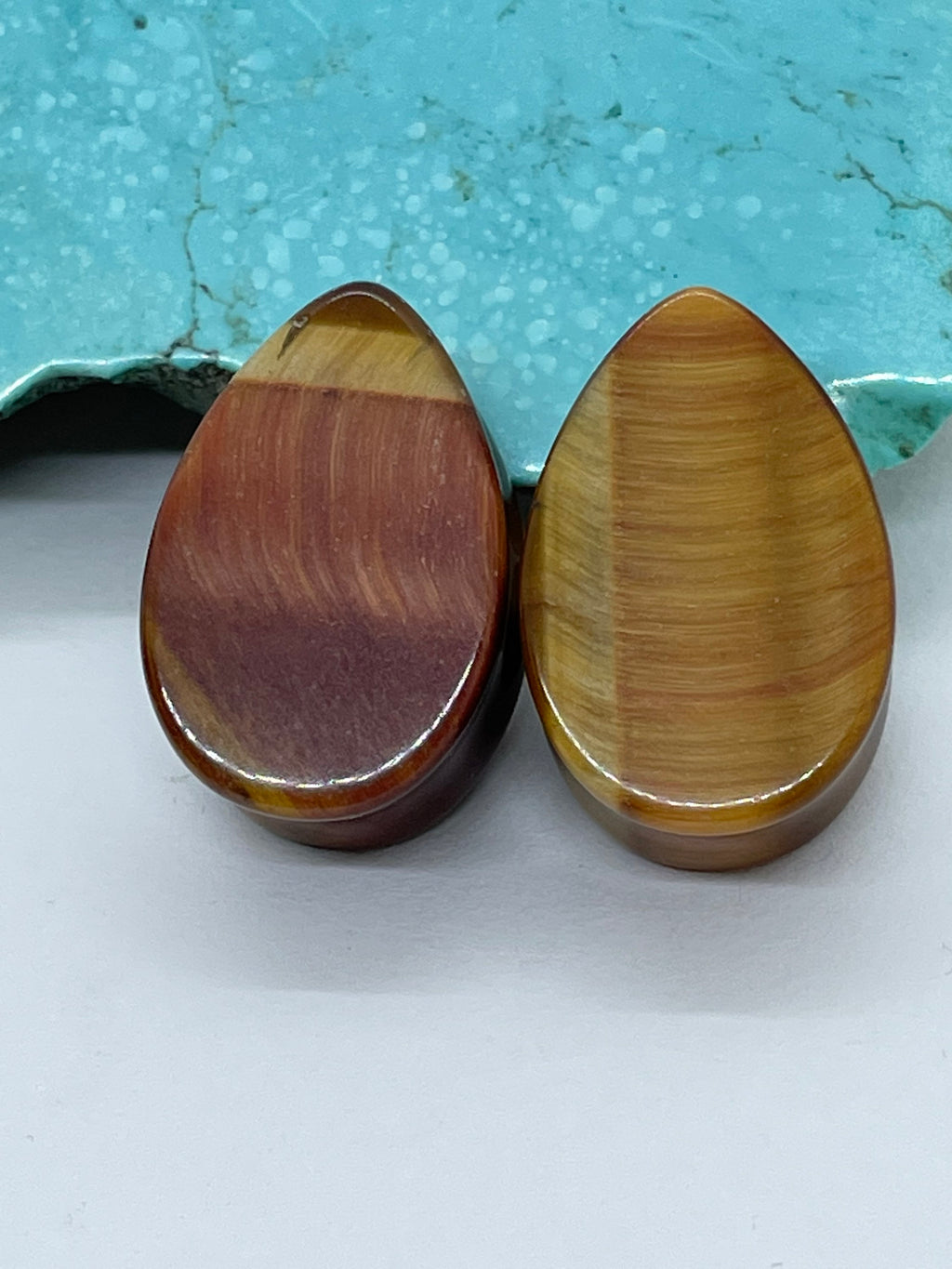 OOAK Red Tiger’s Eye Teardrop Plugs – 7/8" (22mm)