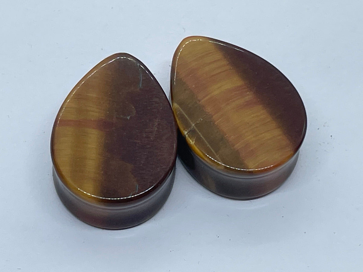 OOAK Red & Brown Teardrop Plugs – 1" (25mm)