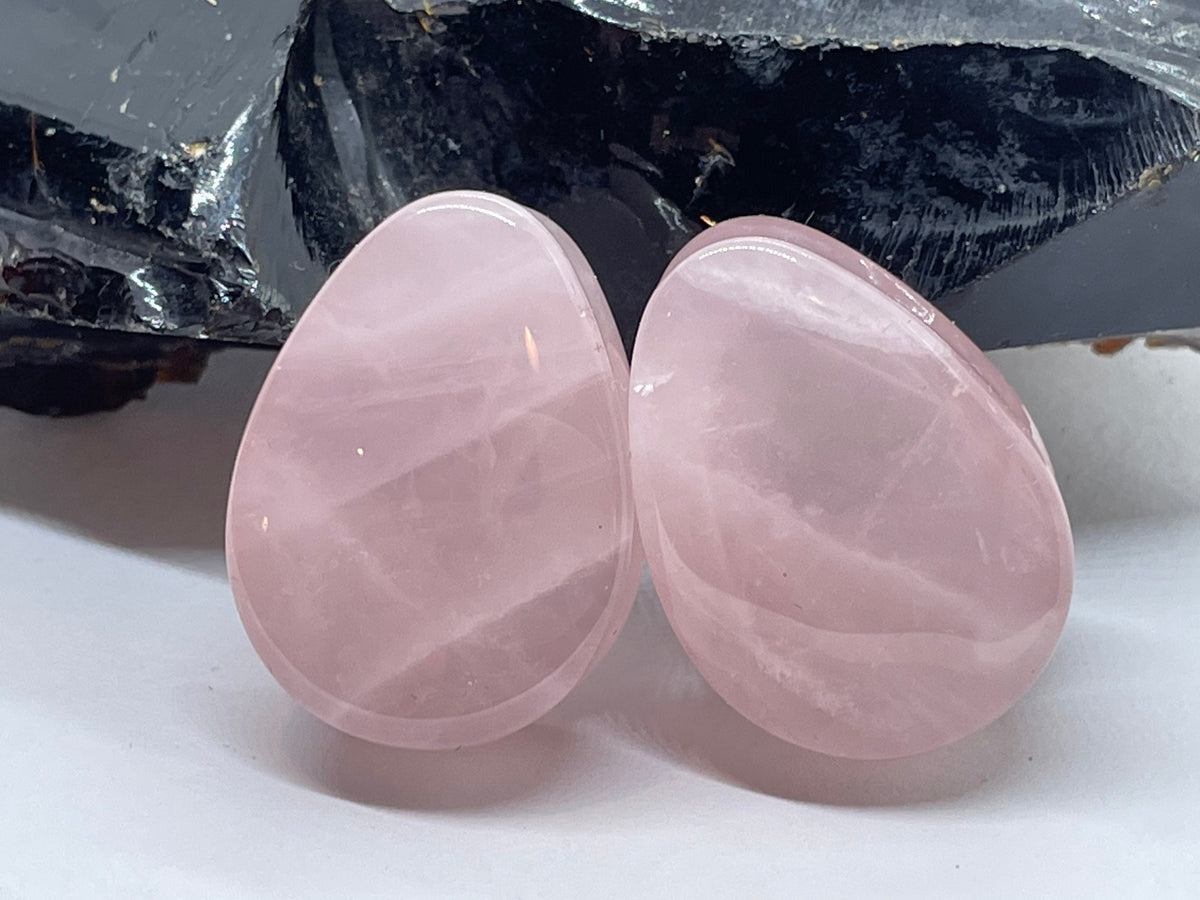 OOAK Rose Quartz Teardrop Plugs – 1" (25mm)