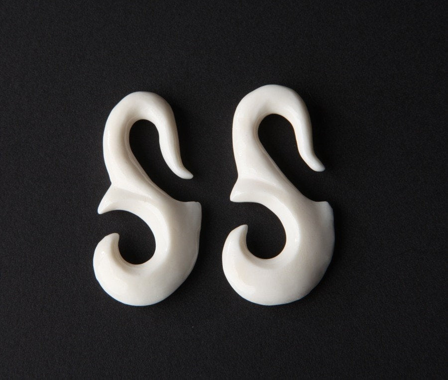 Bone Swan Hanging Gauged Earrings – Organic Ear Hangers