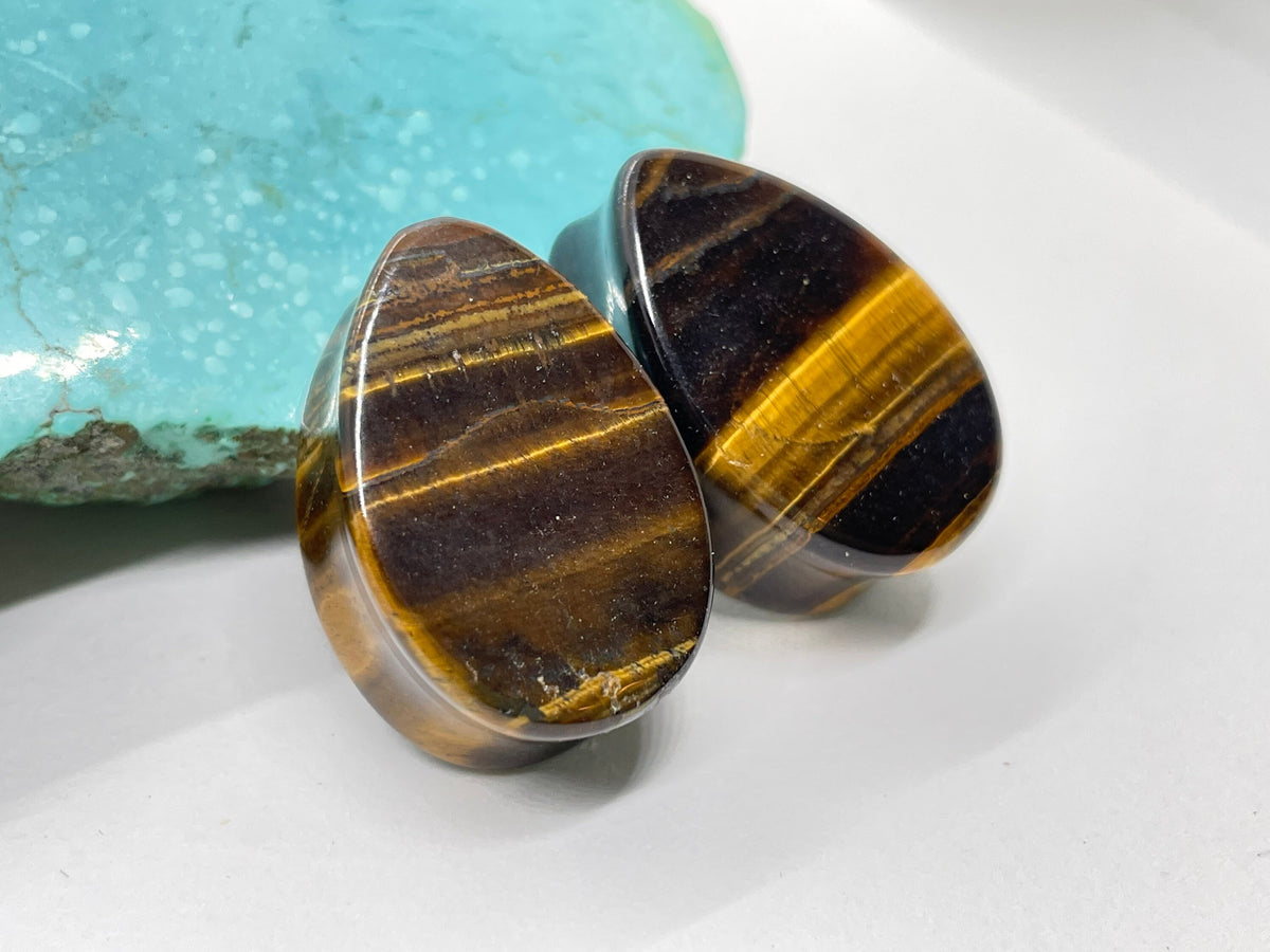 OOAK Tiger’s Eye Teardrop Plugs – 7/8" (22mm)