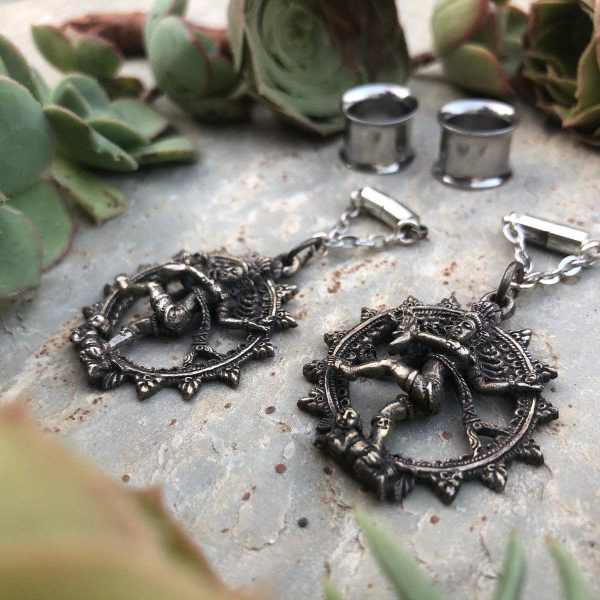 Antique Dancing Shiva Magnetic Clasp Gauged Earrings