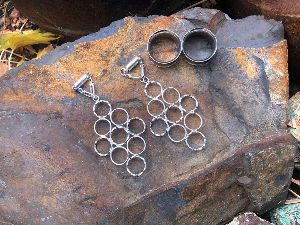 Silver-Plated Magnetic Clasp Gauged Earrings