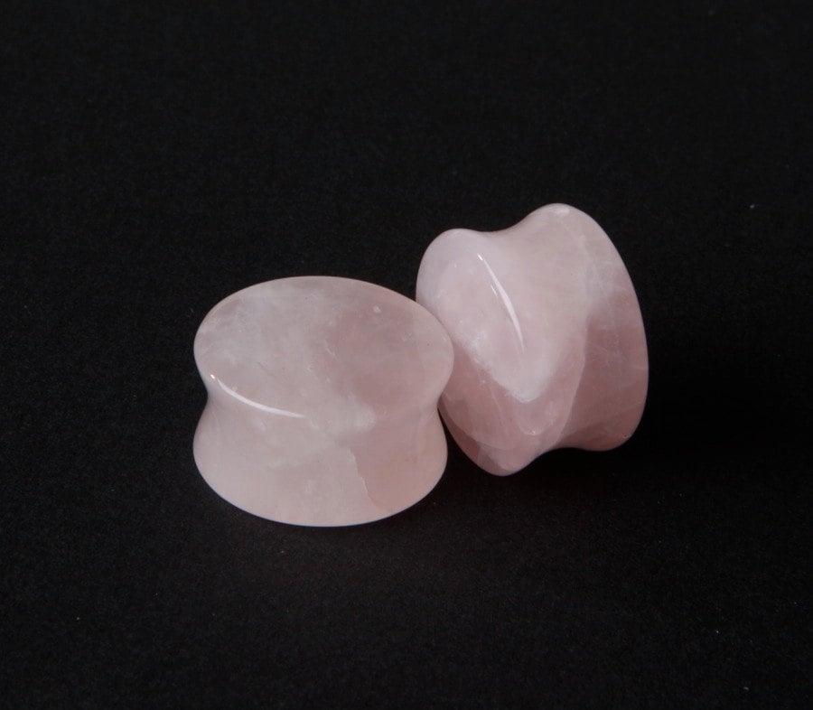 Rose Quartz Stone Plugs – Double Flared Pink Ear Gauges