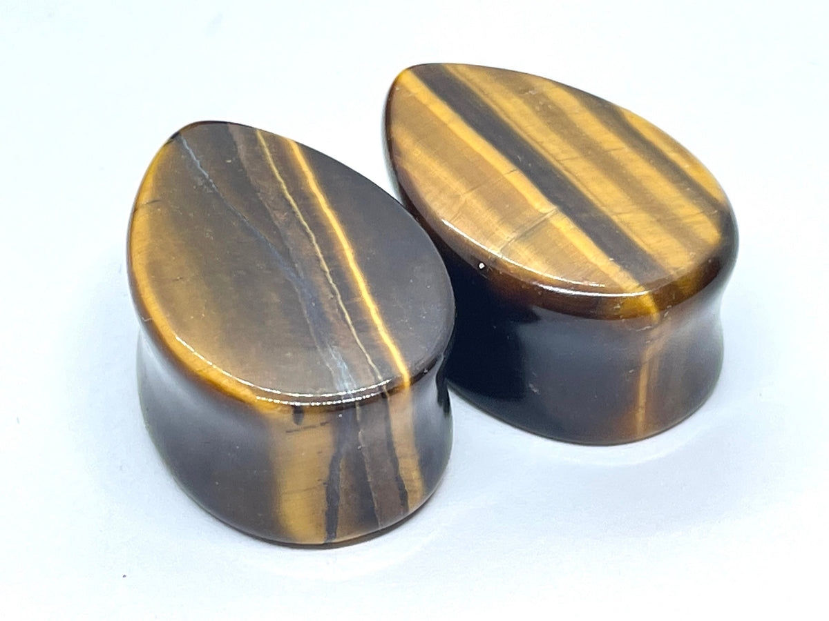 OOAK Brown Tiger’s Eye Teardrop Plugs – 7/8" (22mm)