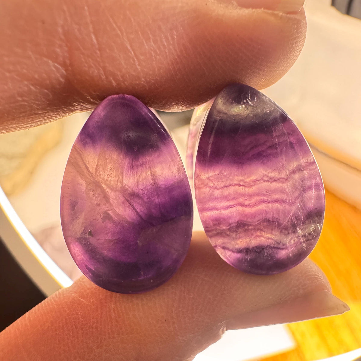 OOAK Fluorite Teardrop Plugs – 11/16" (17.5mm)