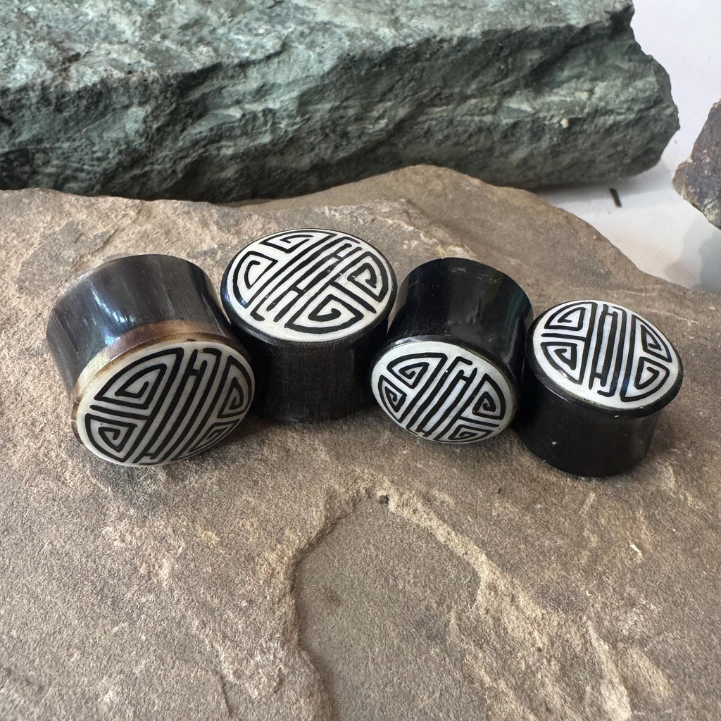 Chinese Shou Horn Plugs – Bone Inlay Ear Gauges