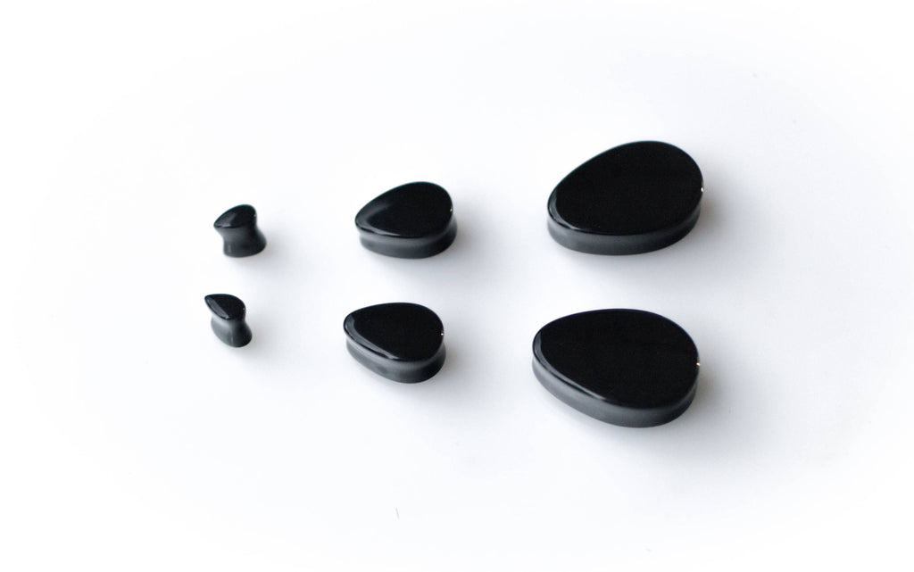 Black Onyx Teardrop Stone Plugs – Double Flared Ear Gauges