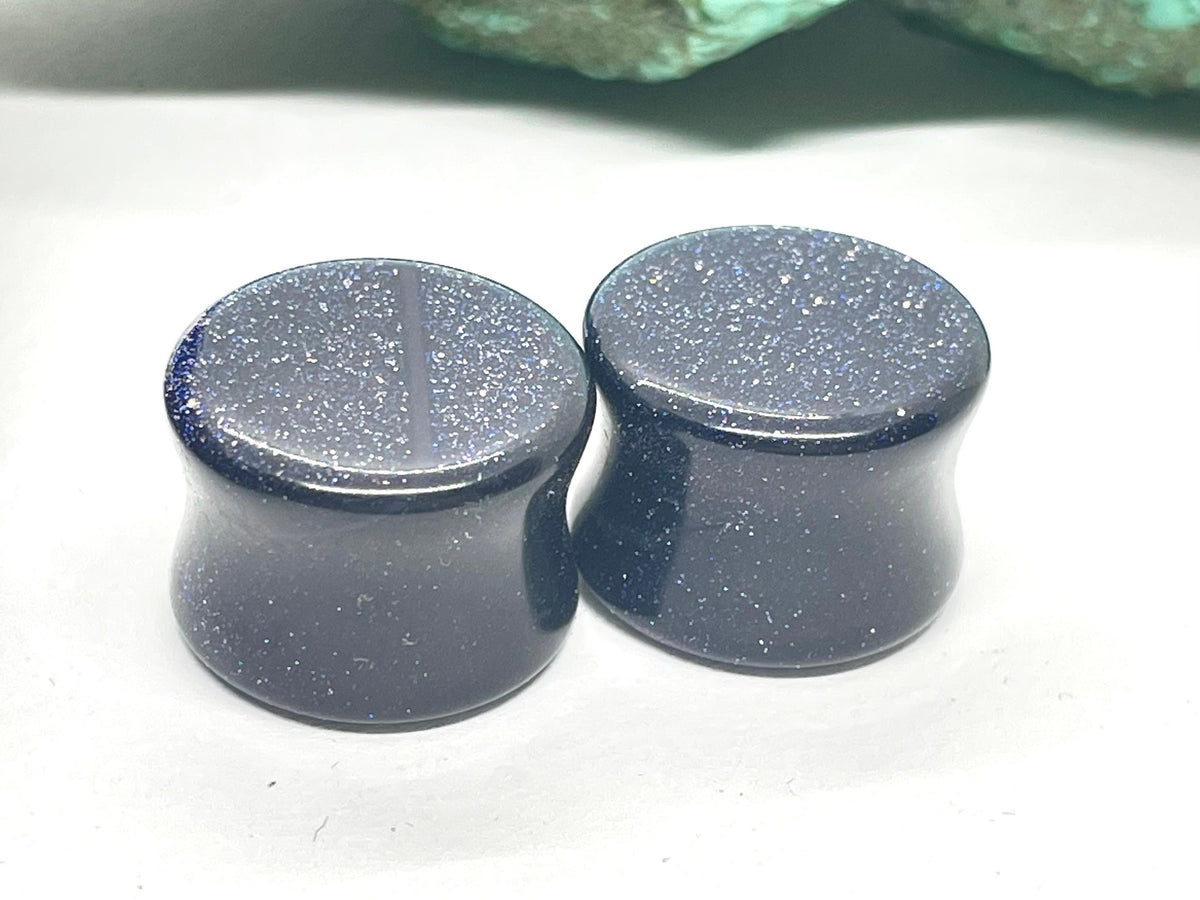 OOAK Blue Goldstone Plugs – 5/8" (16mm) Double Flared