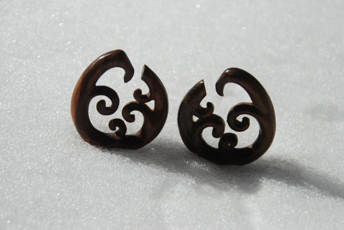 Wooden Wave Hoop Earrings – Sculptural Gauged Jewelry