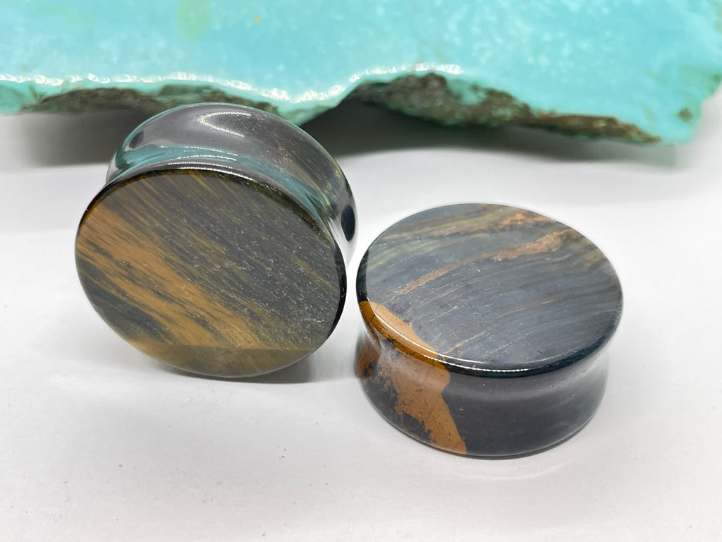 OOAK Blue Tiger’s Eye Plugs – 1" (25mm)