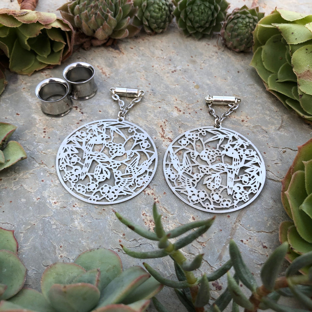 Tropical Birds Laser-Cut Magnetic Clasp Earrings