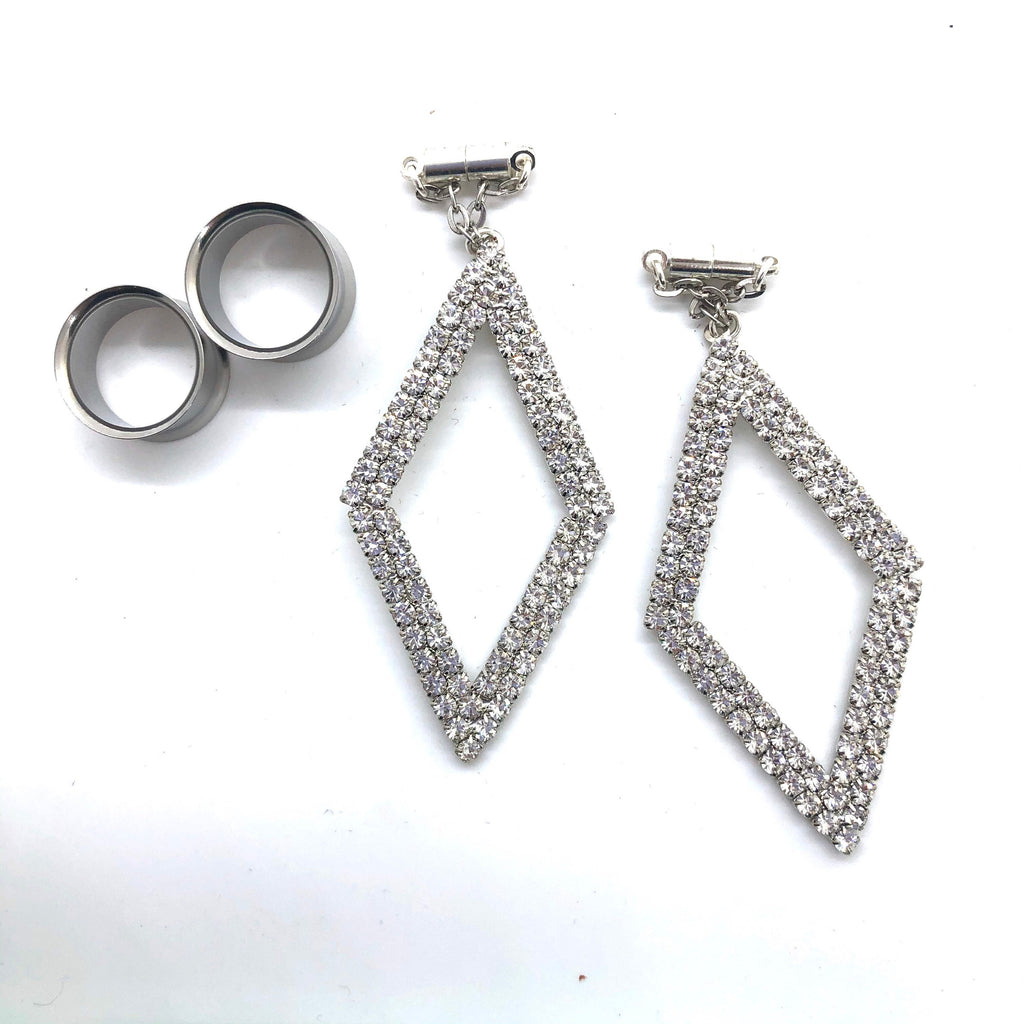 Sparkling Rhinestone Magnetic Clasp Gauged Earrings