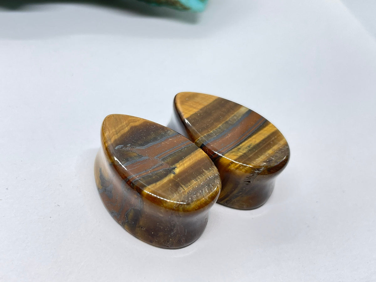 OOAK Tiger Iron Teardrop Plugs – 7/8" (22mm)