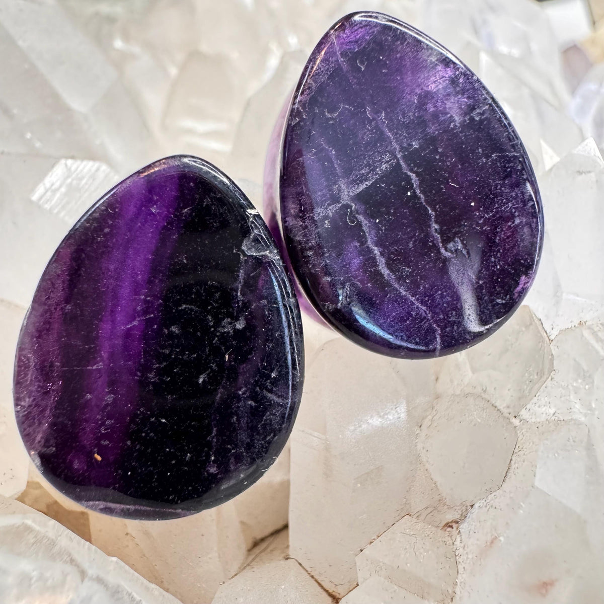 OOAK Purple Fluorite Teardrop Plugs – 3/4" (19mm)
