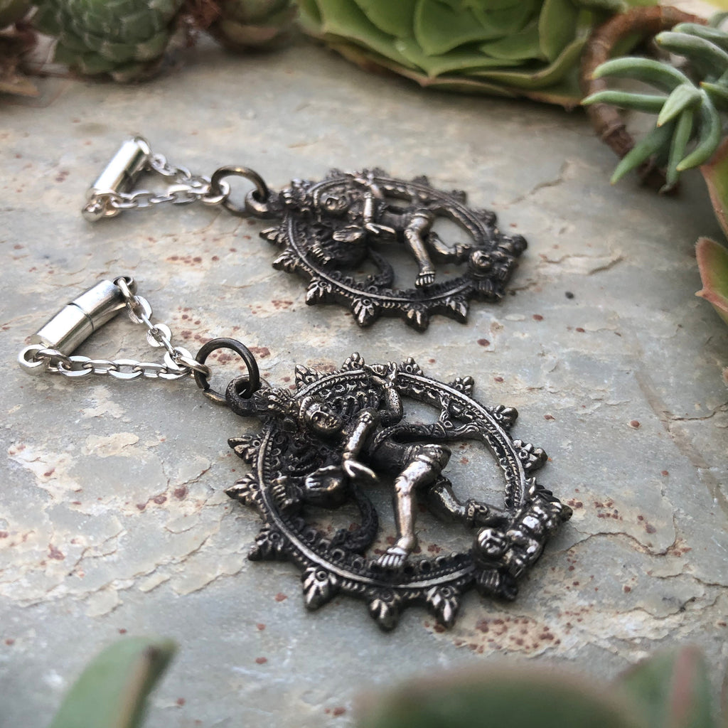 Antique Dancing Shiva Magnetic Clasp Gauged Earrings