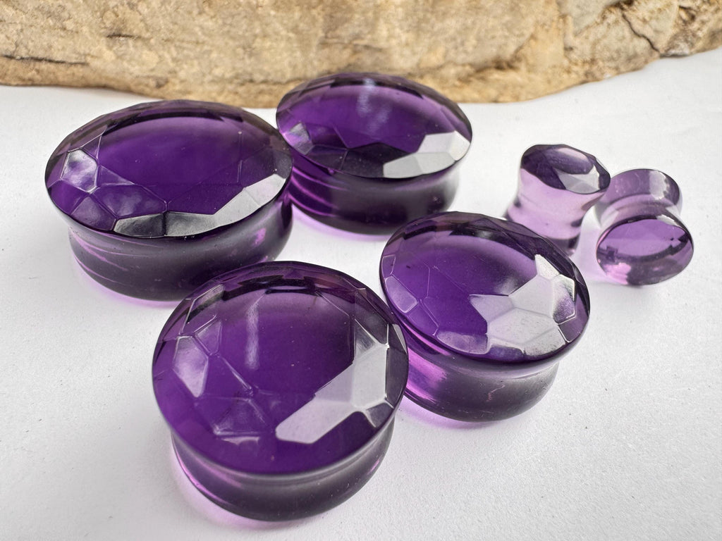 Purple Faceted Glass Plugs – Double Flared Gauges