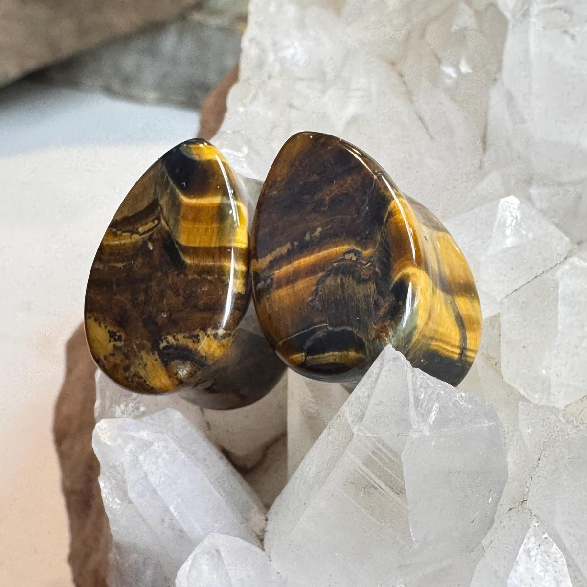 OOAK Brown Tiger’s Eye Teardrop Plugs – 9/16" (14mm)