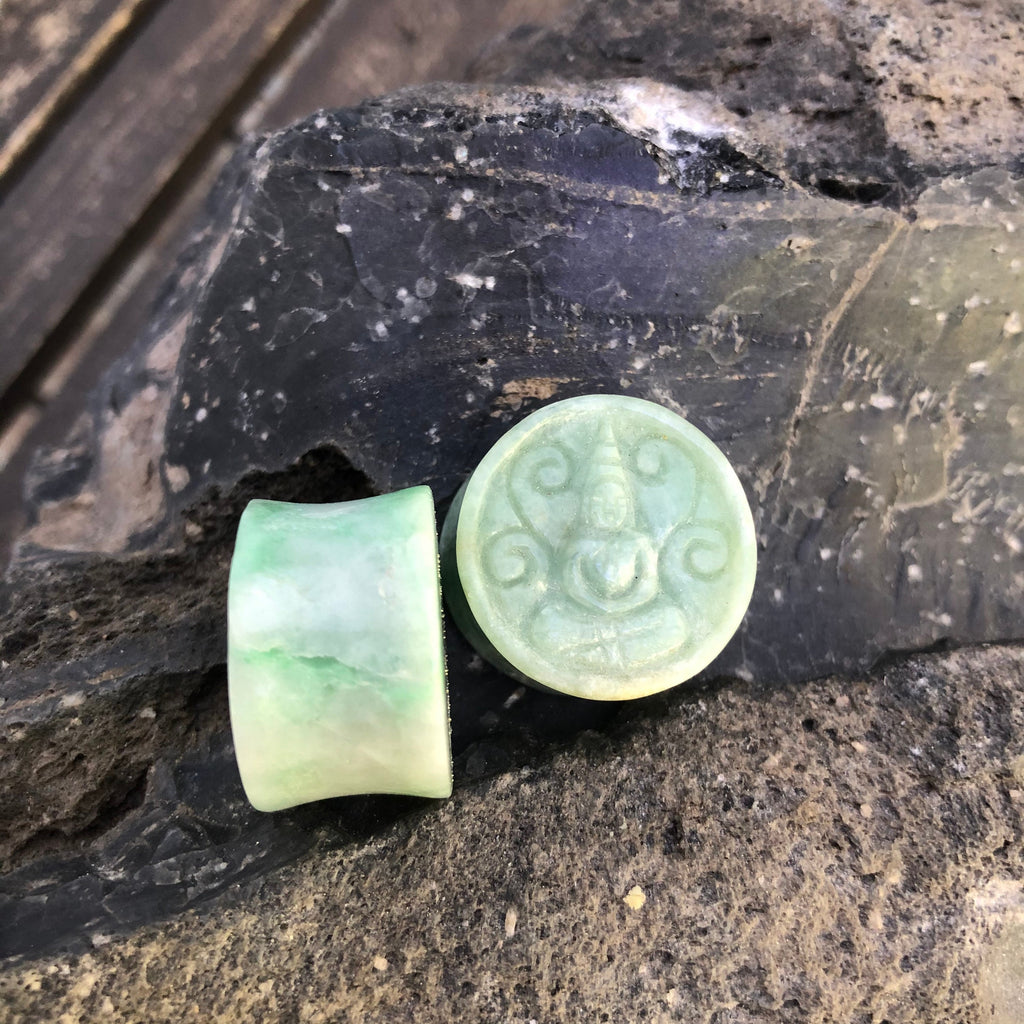OOAK Carved Buddha Jadeite Plugs – 7/8" (22mm)
