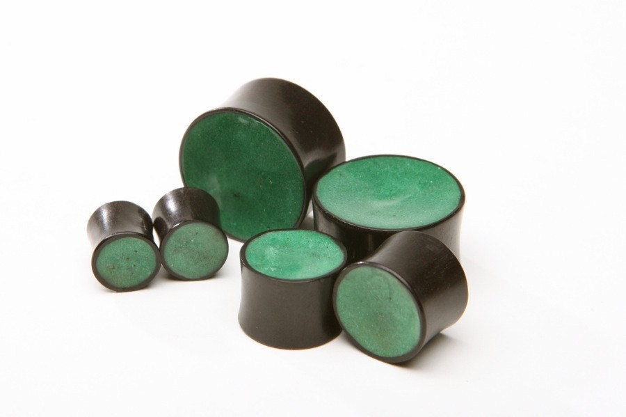 Ebony Wood Green Inlay Plugs – Double Flared Gauges