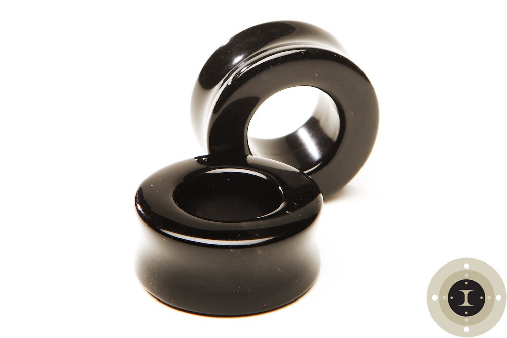 Black Agate Stone Tunnels – Double Flared Ear Gauges