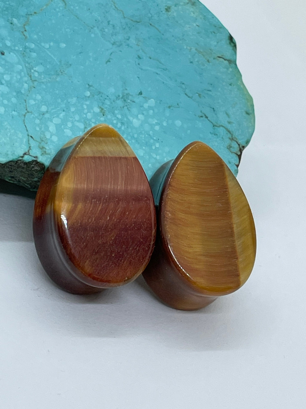 OOAK Red Tiger’s Eye Teardrop Plugs – 7/8" (22mm)