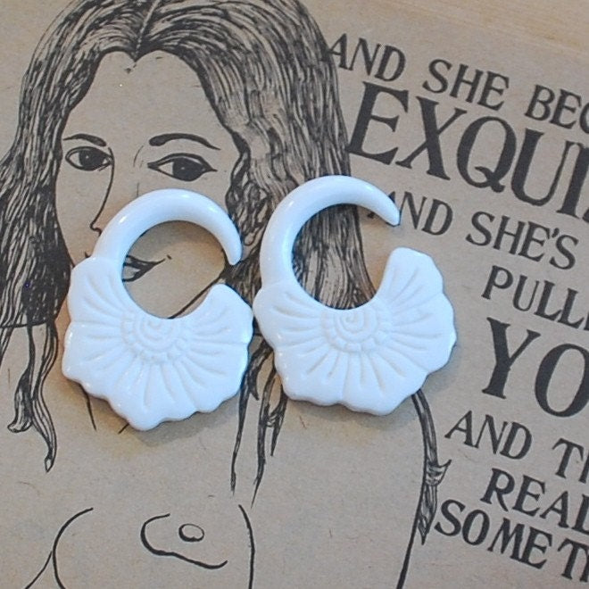 Carved Bone Flower Gauged Earrings – Ear Hangers