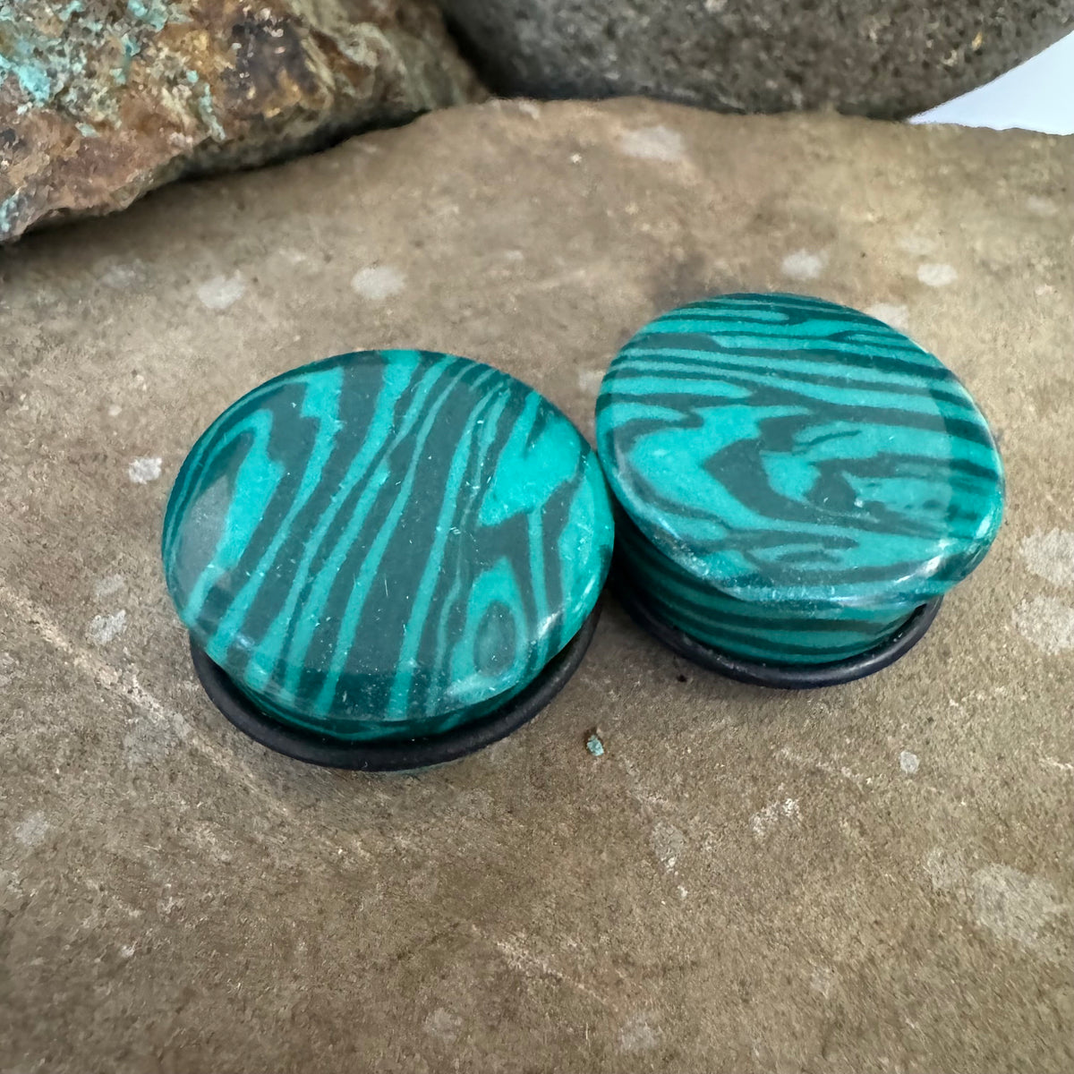 OOAK Malachite Stone Plugs – 7/8" (22mm)