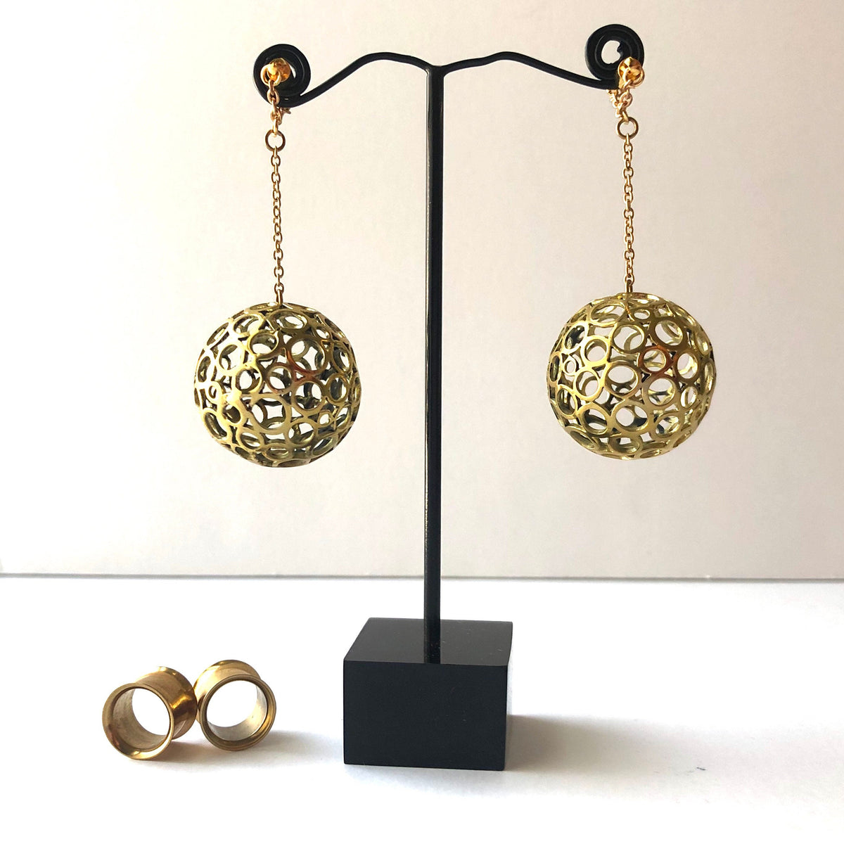 3D Brass Ball Magnetic Clasp Gauged Earrings