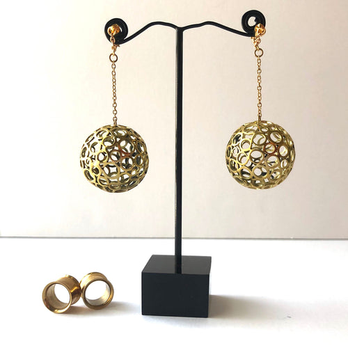 3D Brass Ball Magnetic Clasp Gauged Earrings