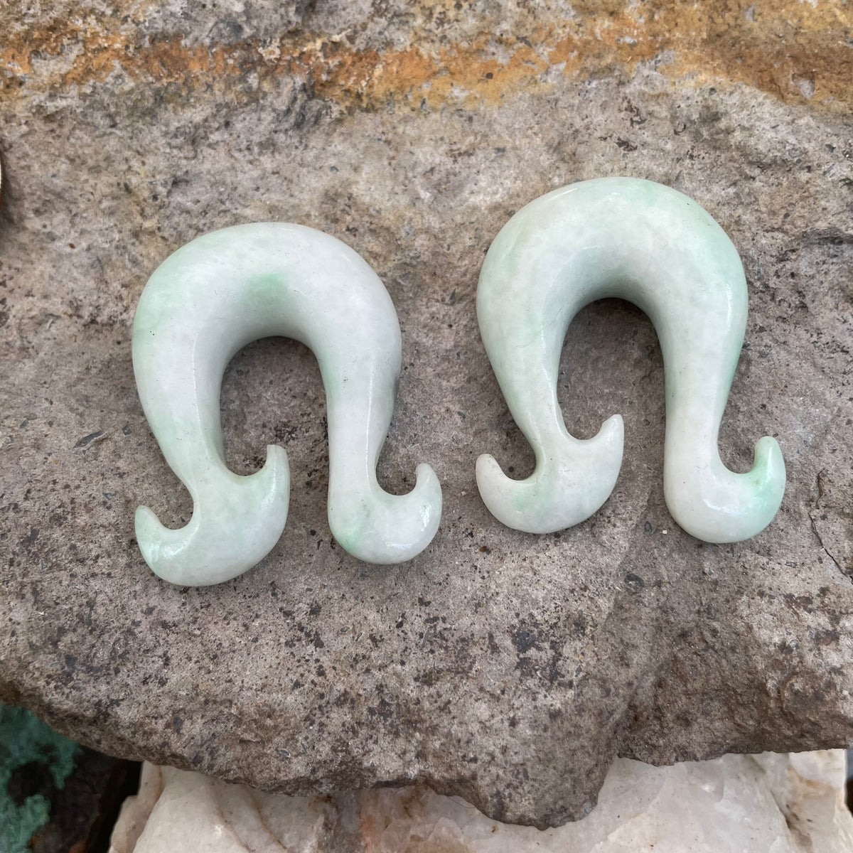 OOAK Jadeite Wave Hook Earrings – 9/16" (14mm)