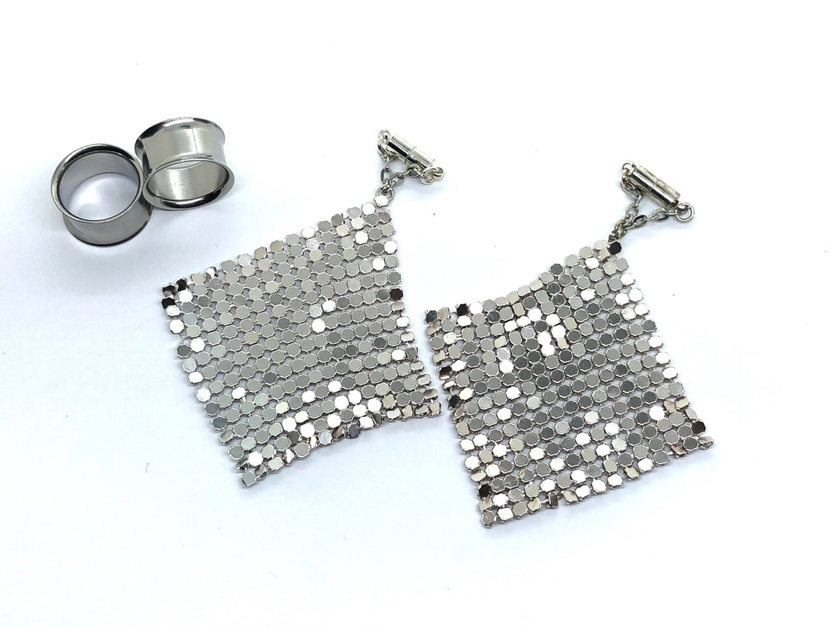 Silver-Tone Magnetic Clasp Gauged Earrings