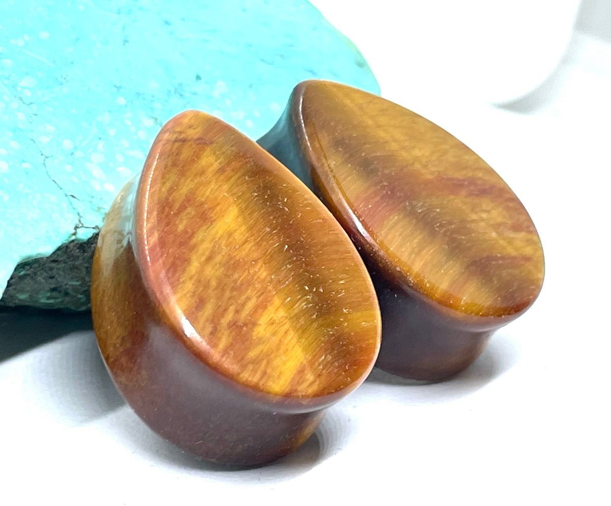 OOAK Tiger’s Eye Teardrop Plugs – 1" (25mm)