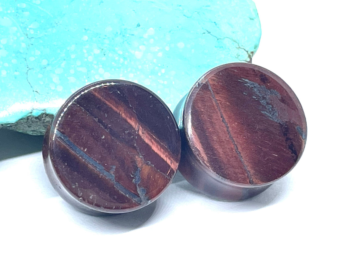 OOAK Red Tiger’s Eye Plugs – 7/8" (22mm)