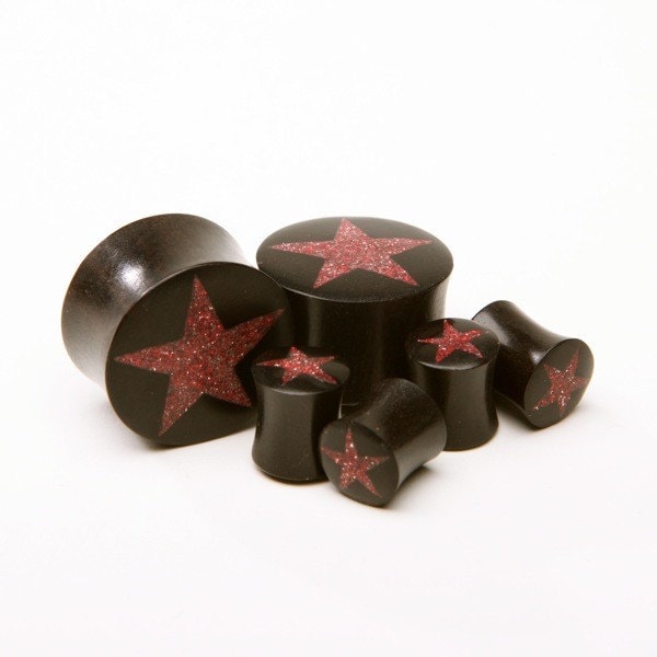 Ebony Wood Red Star Plugs – Double Flared Ear Gauges