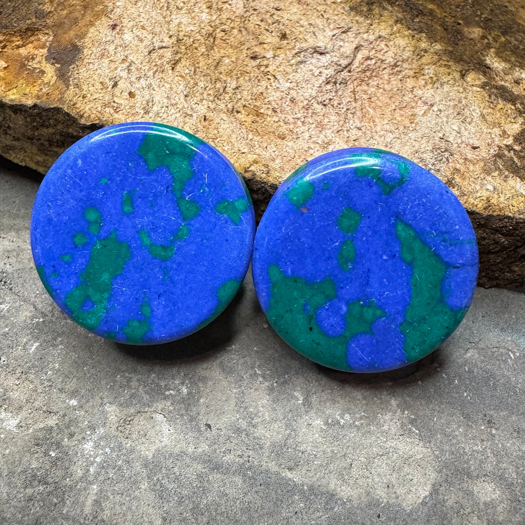 OOAK Azurite Stone Plugs – 1" (25mm)