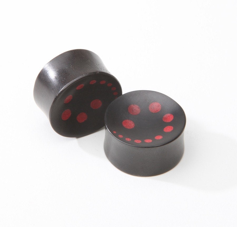 Ebony Wood Red Dot Spiral Plugs – Double Flared Gauges