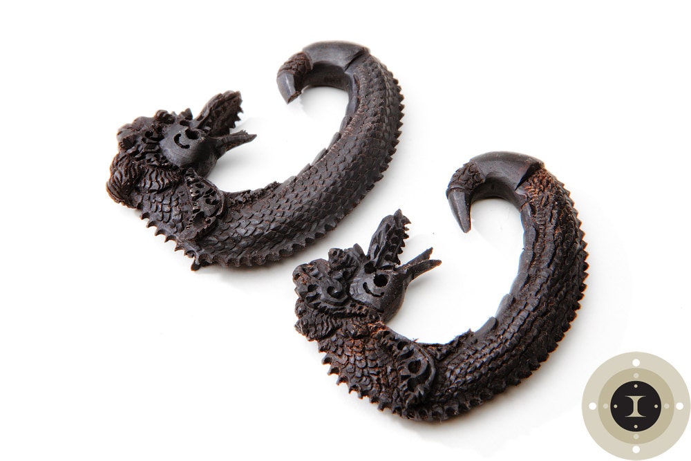 Limited Edition Ebony Wood Dragon Hanging Earrings