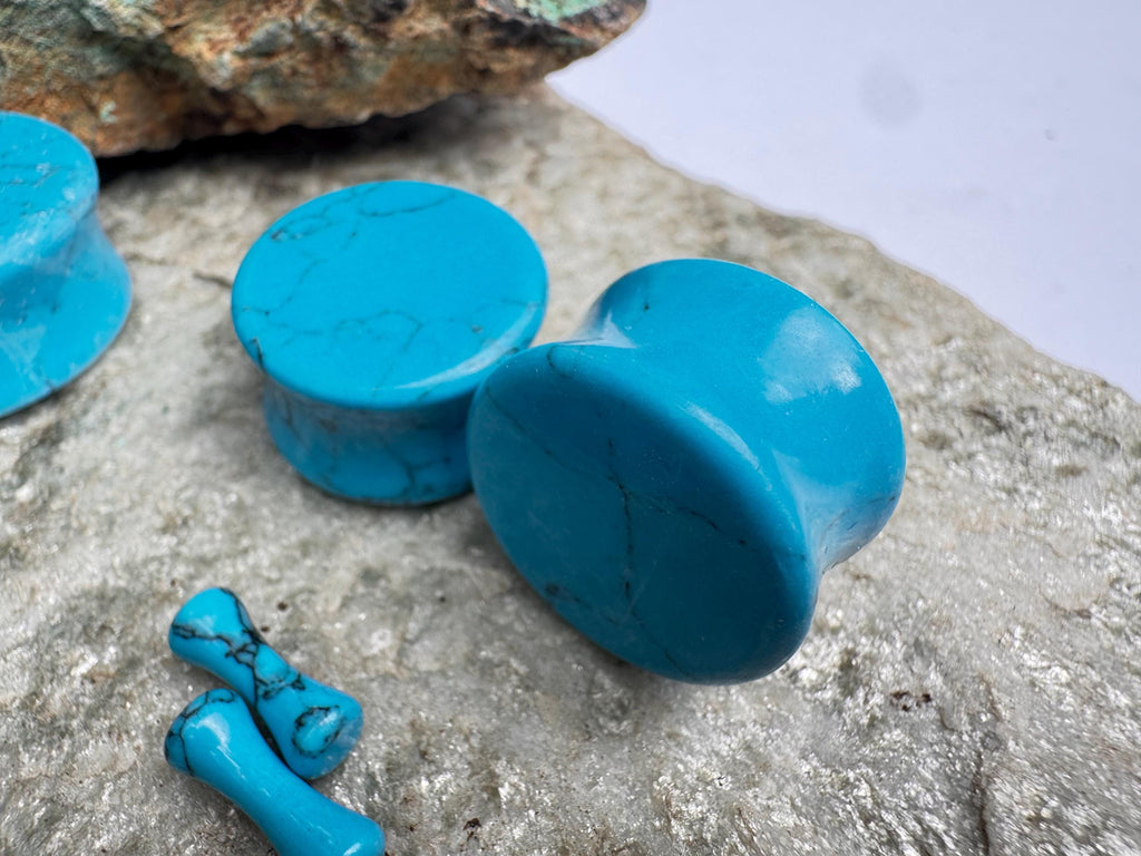Turquoise Stone Plugs – Double Flared Ear Gauges
