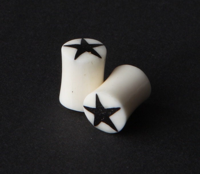 Bone Plugs with Black Star Inlay – Double Flared