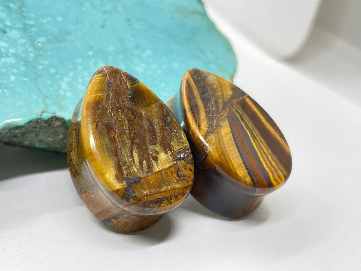 OOAK Tiger Iron Teardrop Plugs – 7/8" (22mm)