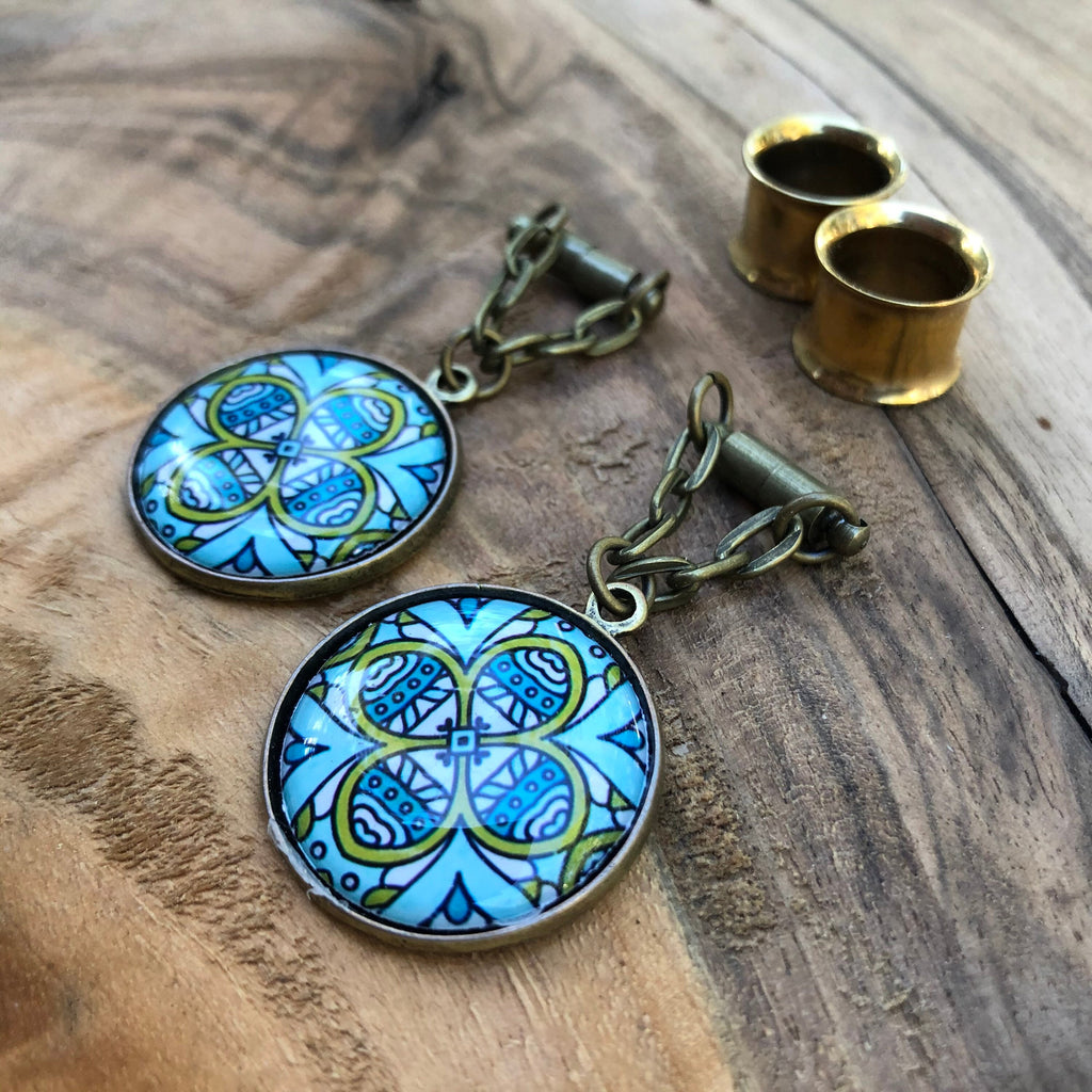 Bronze Picture Magnetic Clasp Gauged Earrings