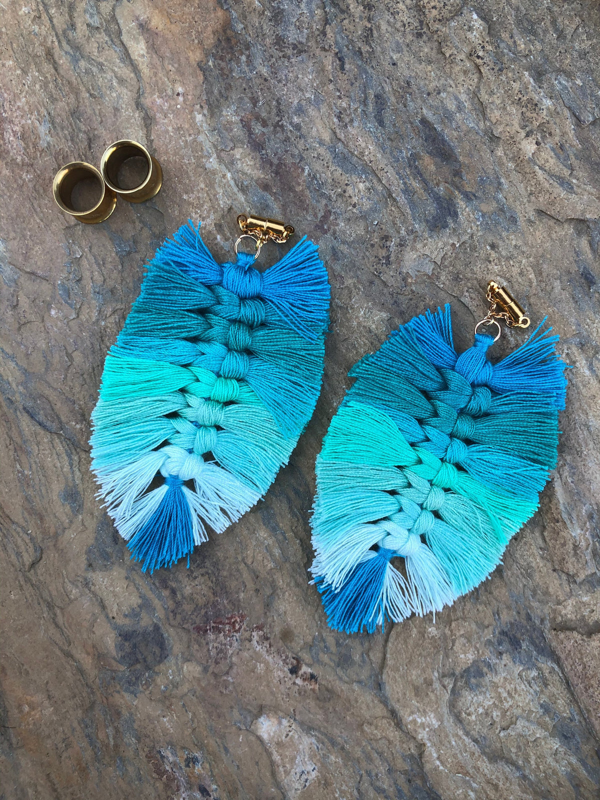 Blue Multicolor Tassel Magnetic Clasp Gauged Earrings
