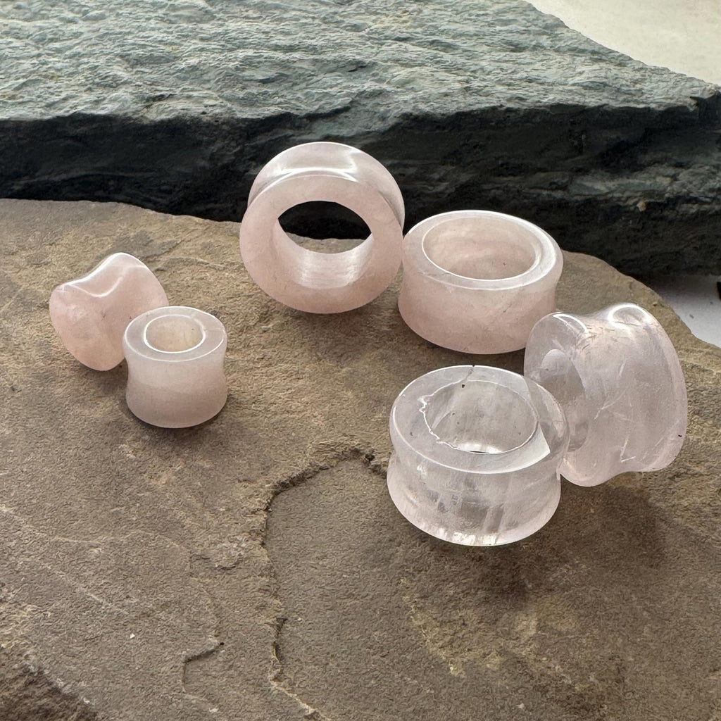 Rose Quartz Stone Tunnels – Double Flared Pink Gauges