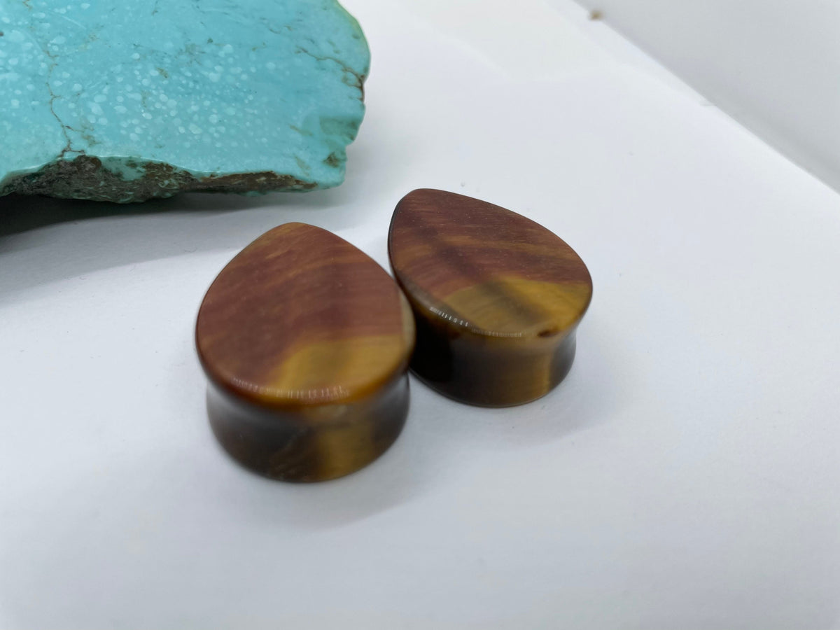 OOAK Red Tiger’s Eye Teardrop Plugs – 1" (25mm)