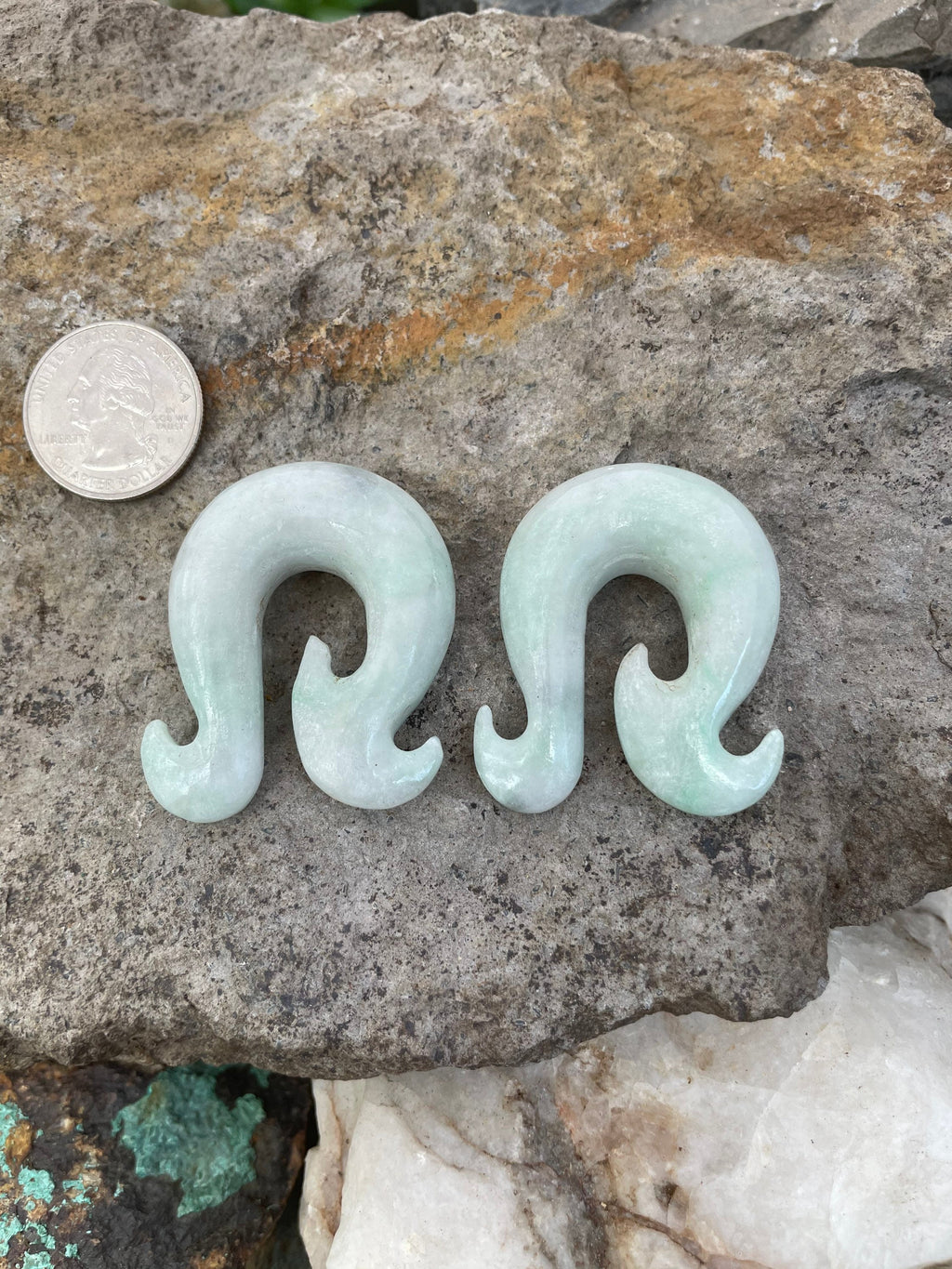 OOAK Jadeite Wave Hook Earrings – 1/2" (13mm)