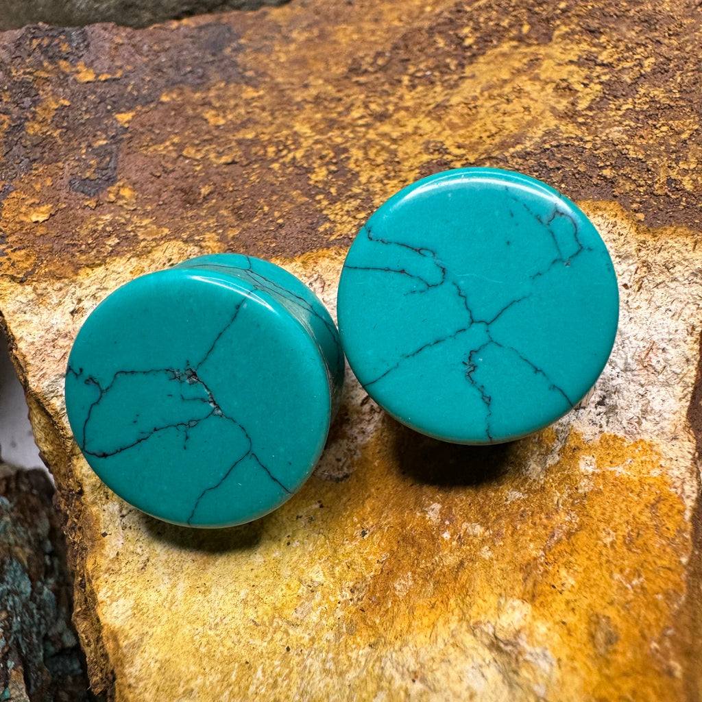 OOAK Synthetic Turquoise Plugs – 3/4" (19mm) Double Flared