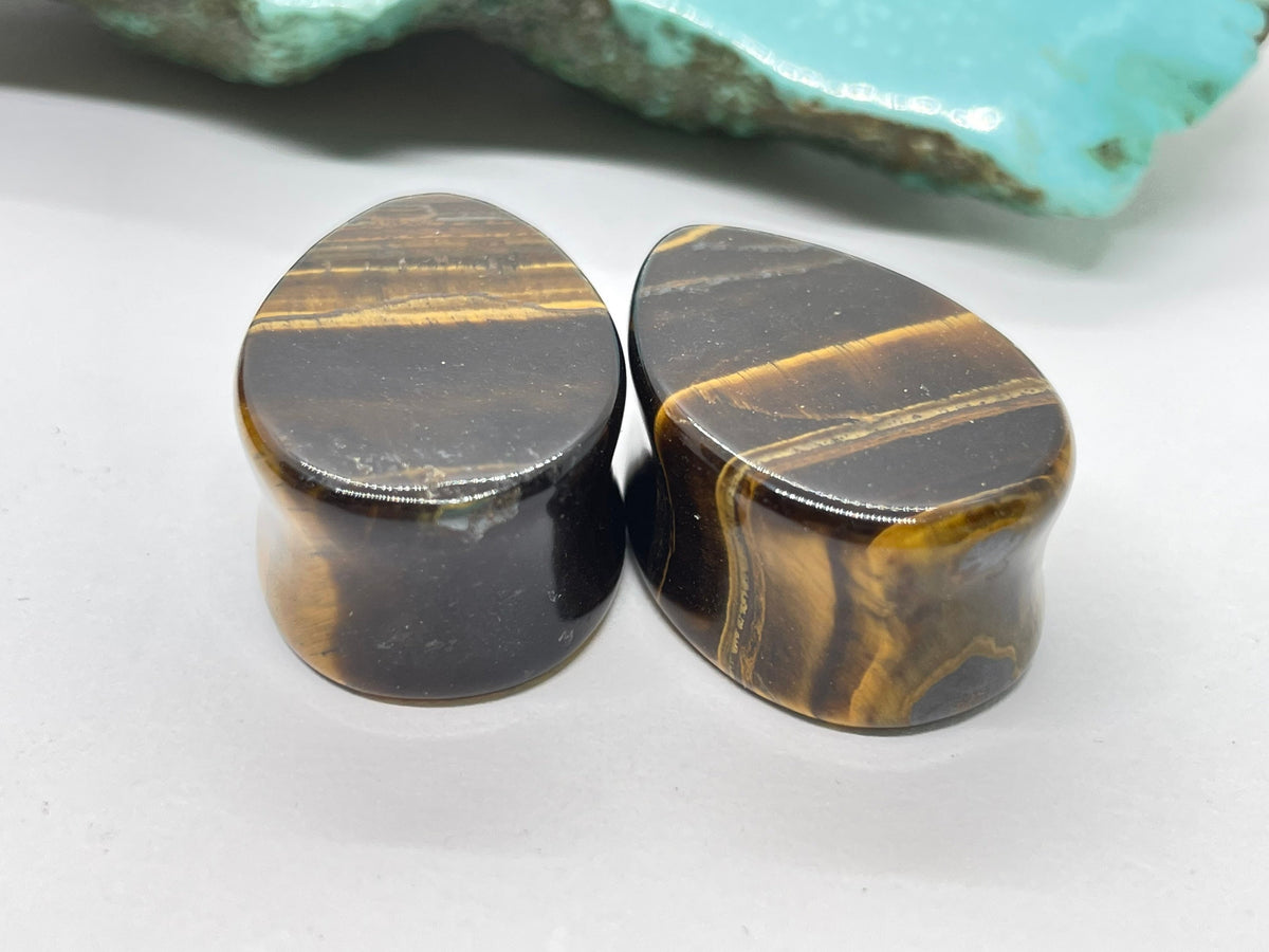 OOAK Tiger’s Eye Teardrop Plugs – 7/8" (22mm)